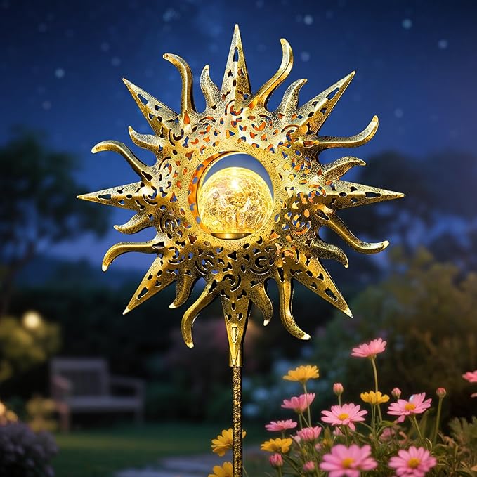 TAKE ME Sun Solar Lights Outdoor Waterproof Metal Garden Stakes by TAKEME