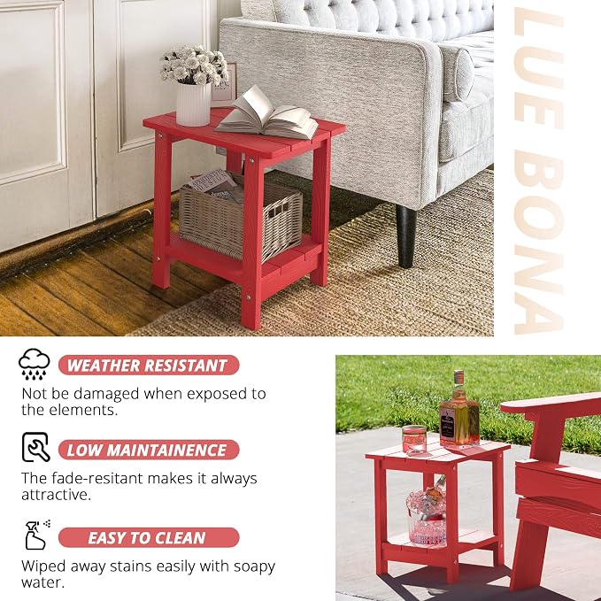 LUE BONA Adirondack Outdoor Side Table, 2-Tier Bright Red HDPS Patio End Table - Image 7