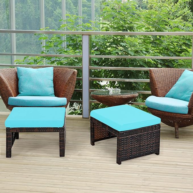 Tangkula 2 Pieces Patio Rattan Ottomans, All Weather Outdoor Footstool Footrest - Image 4