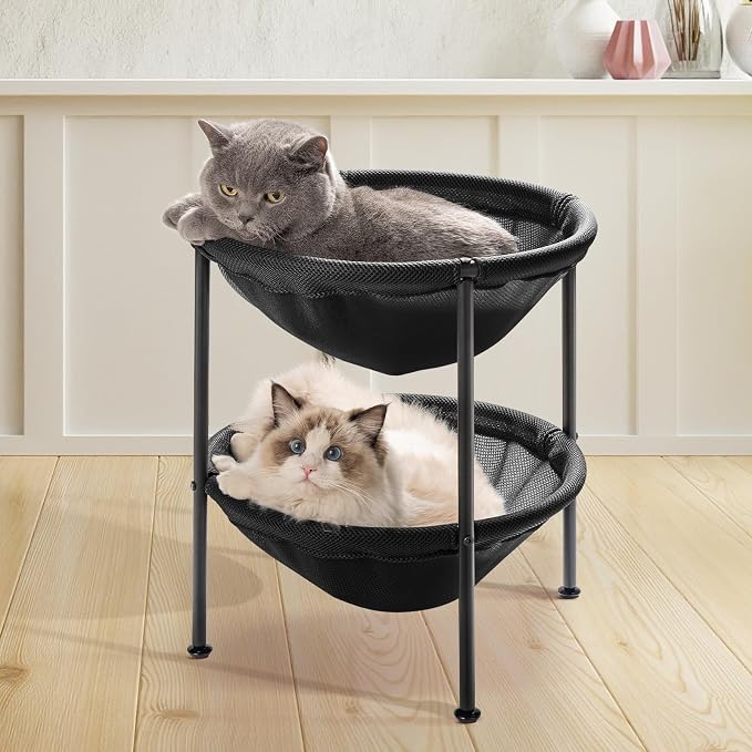 Double Cat Bed Black, Breathable Pet Bed by JUNSPOW