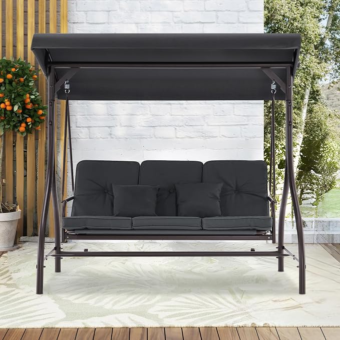 MCombo 3-Seat Outdoor Patio Swing Chair, 2-in-1 Convertible Porch Swing Glider - Image 4