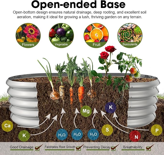 4x2ft Oval Galvanized Raised Garden Bed Kits 16" Tall Outdoor Large Metal - Image 3