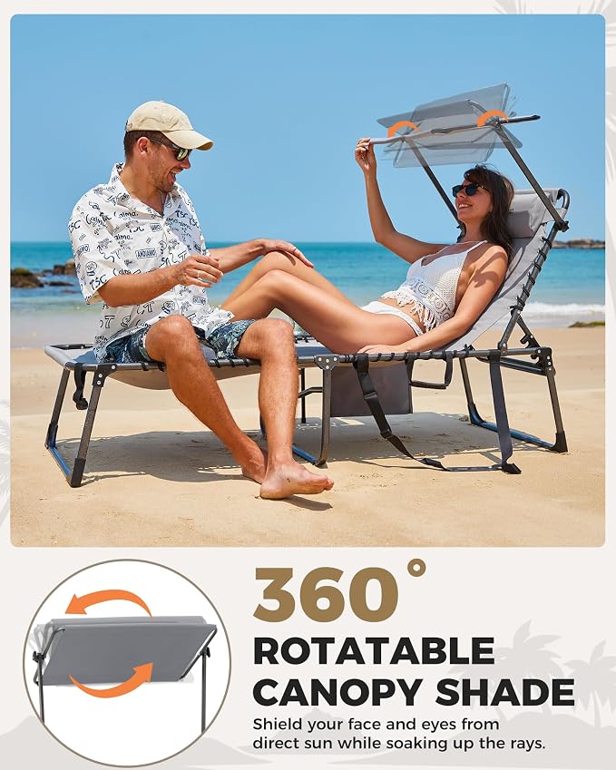 KingCamp Oversized Tanning Chair, Extra-Wide Padded Folding Chase Lounge Chairs - Image 4