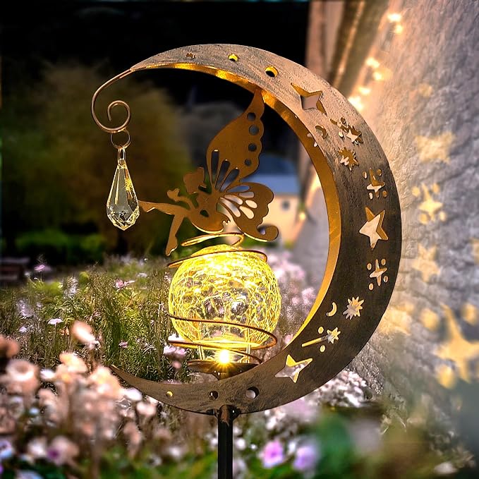 Moon Solar Lights Outdoor Waterproof Metal Fairy Moon Solar Lanterns by LUZDELGifts