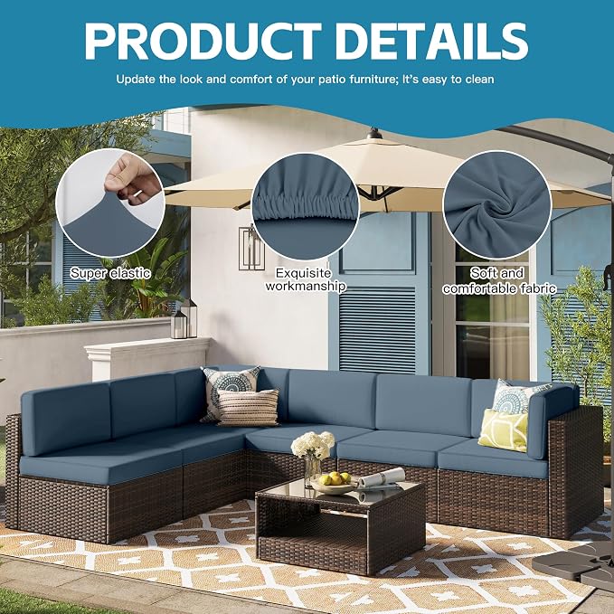 14Pcs Outdoor Cushion Covers, Patio Cushion Covers, Stretch Elastic Slipcovers - Image 3