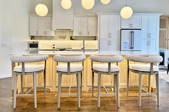 PURPLE LEAF Counter Height Bar Stools Set of 4 Patio Modern Olefin Upholstered by PURPLELEAF