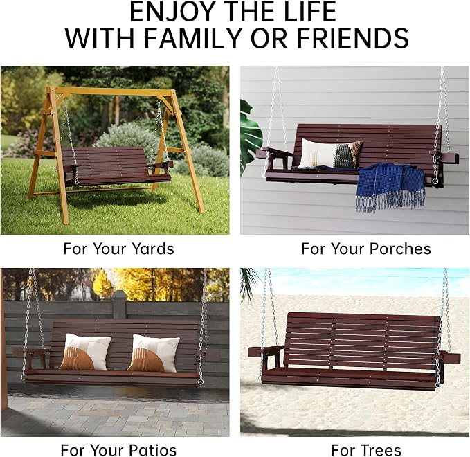 Wooden Outdoor Porch Swing, 3 Seater Front Porch Swing - Image 9