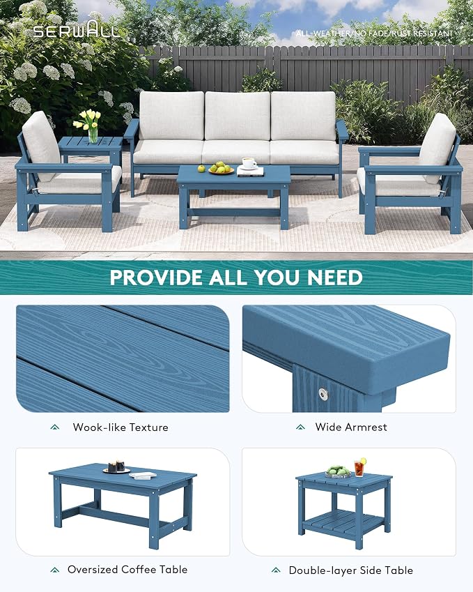 SERWALL HDPE Patio Furniture Set, 7-piece Outdoor Sectional Sofa Set, All - Image 7