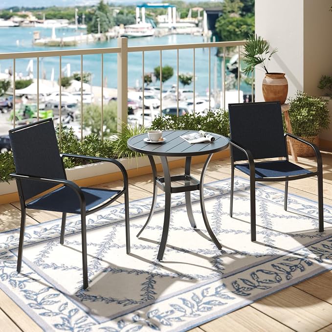3-Piece Outdoor Dining Set, Small Metal Bistro Table - Image 2