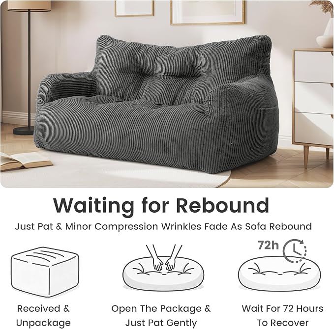 Pamapic 59" Bean Bag Chair, 2 Seat Loveseat Sofa, Ultra Soft Dutch Velvet - Image 8