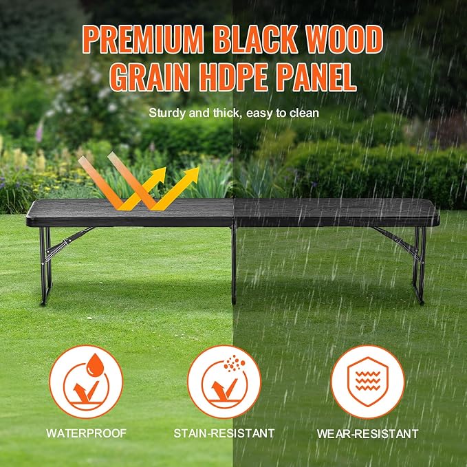 VEVOR Plastic Folding Bench, 6ft Portable Folding Bench, Smooth High Density - Image 5