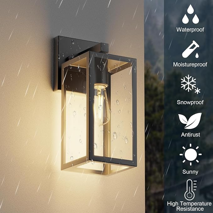Kalium Porch Lights Outdoor Wall Light Fixture 2pcs, Matte Black, Wall Sconce - Image 2
