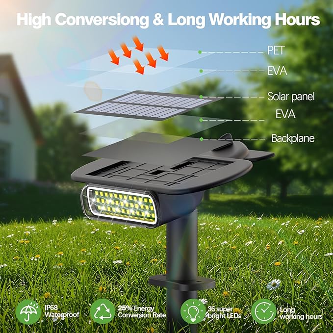 4 Pack Solar Spot Lights Outdoor Waterproof IP68, Auto On/Off Bright Solar - Image 2