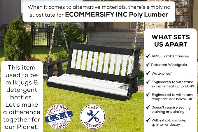 Mission Poly Lumber Wood 5FT Porch Swing Amish Craftsmandship Made in USA HDPE - Image 3