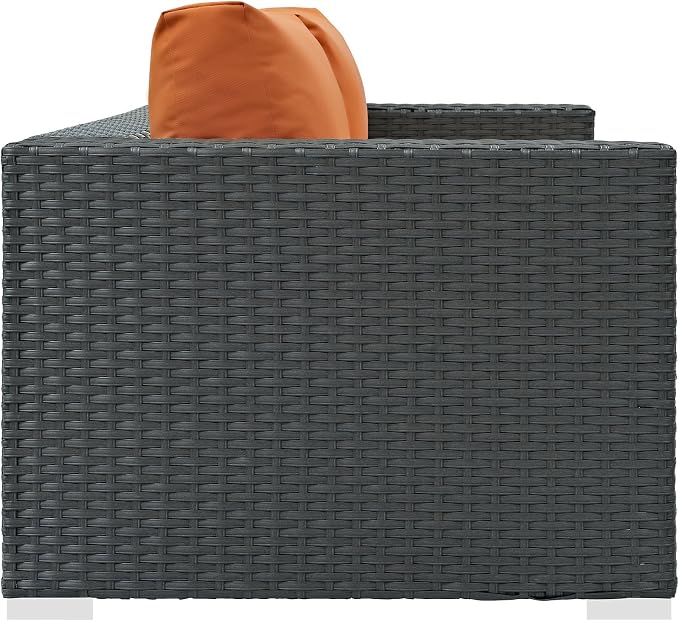 Modway Sojourn Wicker Rattan Outdoor Patio Sunbrella Fabric Loveseat in Canvas - Image 5