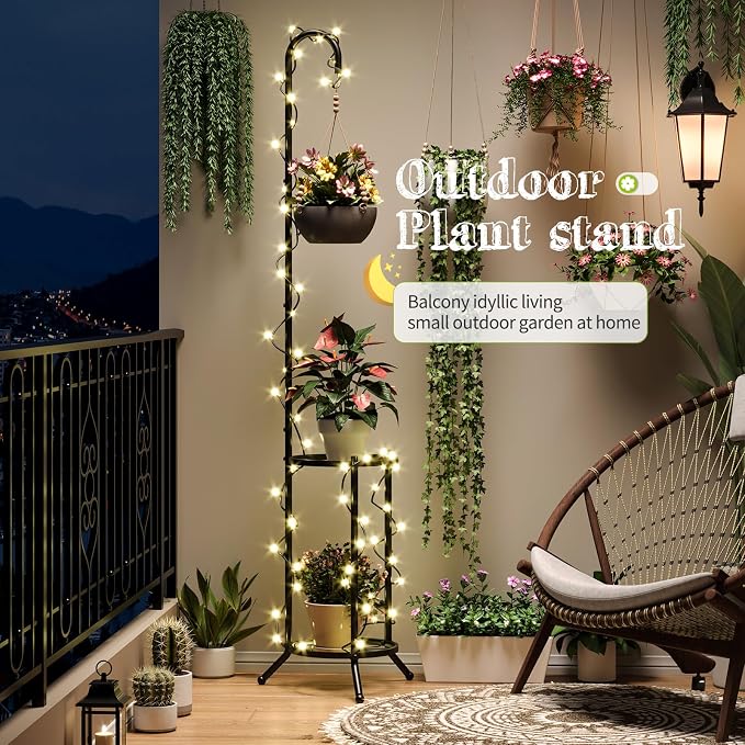 Plant Stand with Hooks Indoor Outdoor Corner Tall Plant Stand Heavy-Duty Metal - Image 2