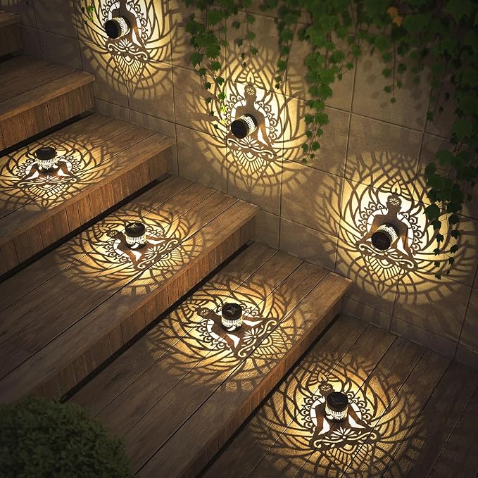 4 Pack Solar Fence Lights Metal Solar Powered Outdoor Wall Deck Step Lights Zen - Image 4