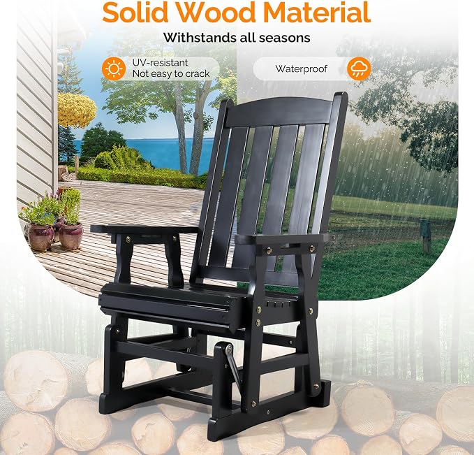 VINGLI Outdoor Glider Chair Wood Patio Glider - Image 6
