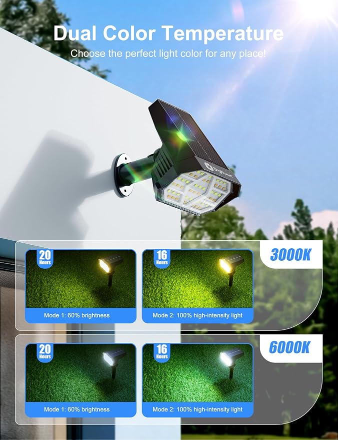 Brightown 4Pack Solar Spot Lights Outdoor, IP67 Solar Lights Outdoor Waterproof - Image 2