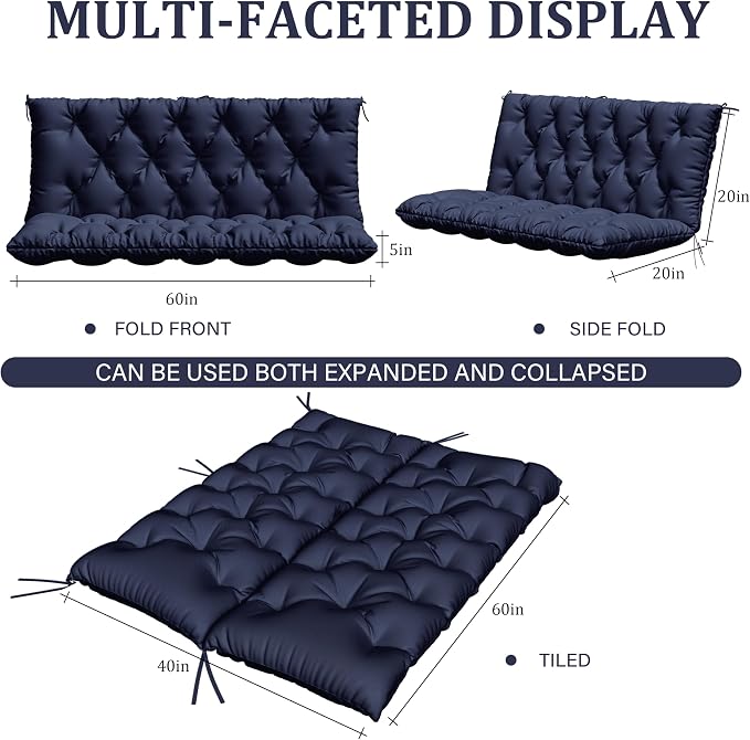 Porch Swing Cushion with Backrest, Waterproof Bench Cushion - Image 2