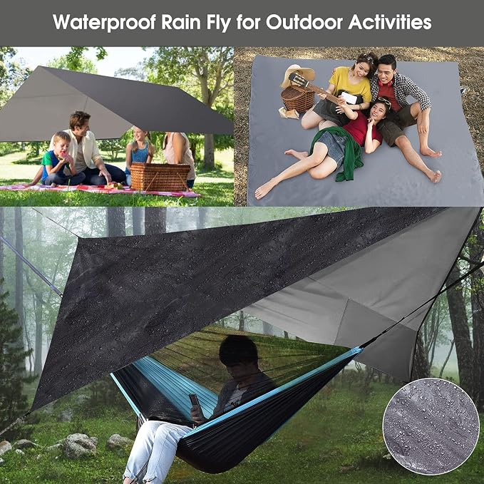 Camping Hammock with Mosquito Net Rain Fly Heavy Duty Tree Strap Nylon - Image 4