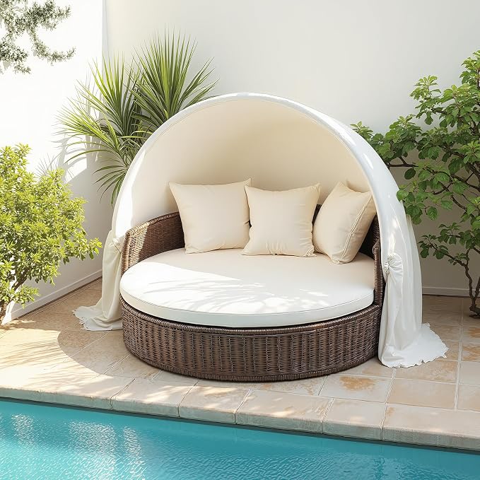 MICTONY Outdoor Daybed Cushion Cover, Sun Bed Cushion Cover, Outdoor Round Bed - Image 7