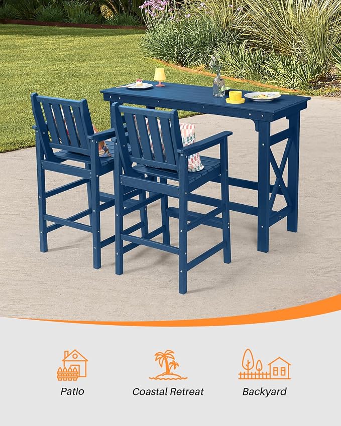 HDPE Outdoor Bar Table, Outdoor Counter Height Table Adirondack Patio Bar - Image 5