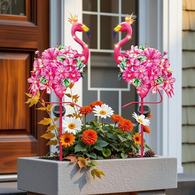 Hexagram Flamingo Yard Decor, Flamingo Solar Lights Outdoor - Image 2