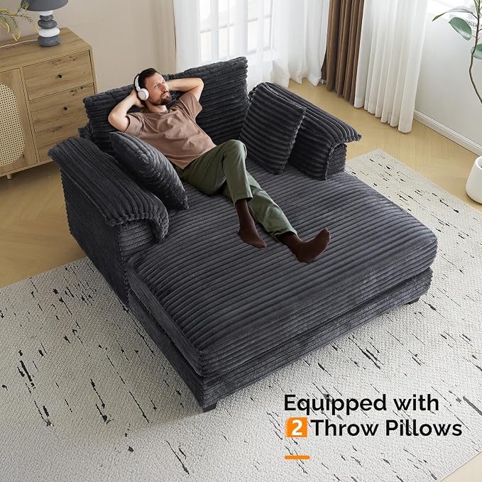 VINGLI 56" Oversized Chaise Lounge Chair, Dark Grey Comfy Corduroy Chaise Sofa - Image 6