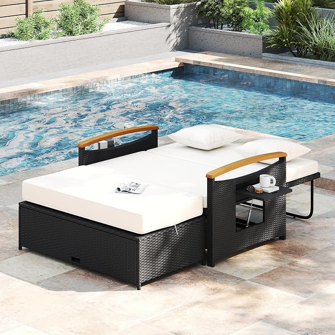 Moccha Outdoor Wicker Daybed, Patio Rattan Loveseat Sofa w/ 4-Level Adjustable - Image 7
