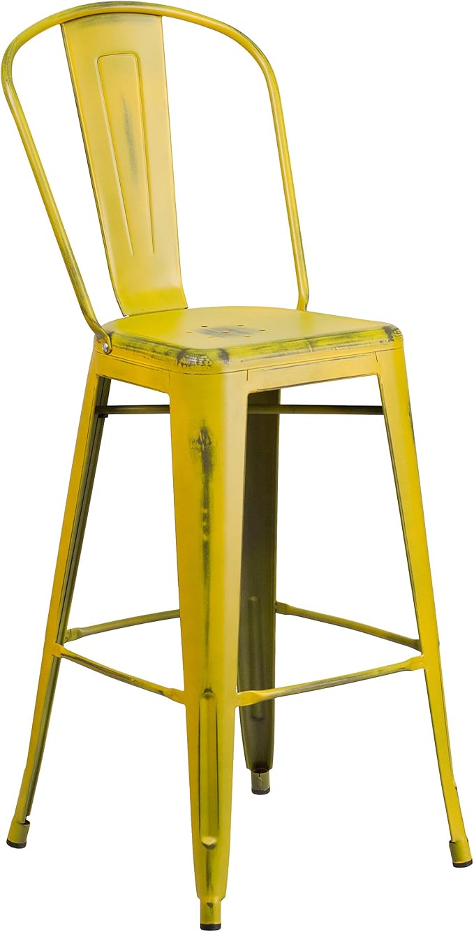 EMMA + OLIVER Commercial Grade 30" H Distressed Yellow Metal Indoor-Outdoor - Image 3