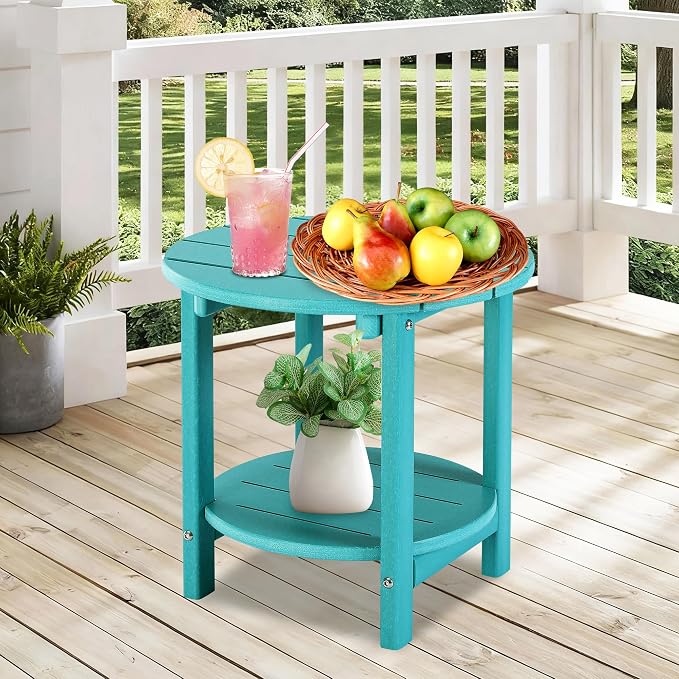 LZRS Round Adirondack Side Table Double End Table, Outdoor Side Tables - Image 6