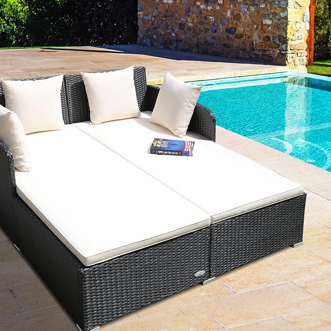 RELAX4LIFE Rattan Patio Outdoor Daybed, Wicker 2-Person Sunbed Loveseat - Image 8