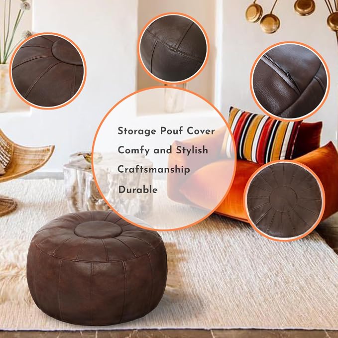 Thgonwid Unstuffed Moroccan Storage Pouf Foot Stool Ottoman Seat Handmade Faux - Image 11