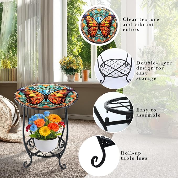 Outdoor Side Table Round Small Mosaic Patio Accent Indoor End Plant Coffee Tea - Image 4