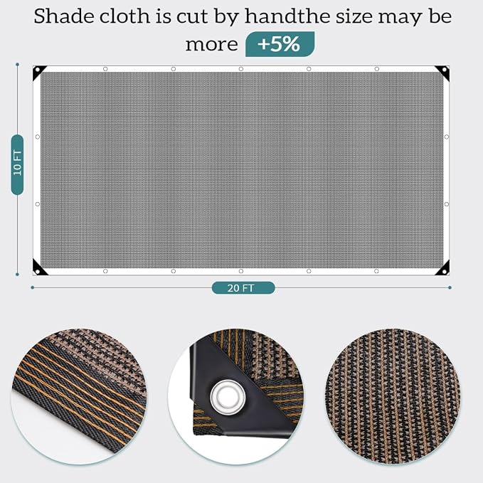 90% Coffee Shade Cloth, 10x20FT Resistant Garden Sun Shade Net, Durable Mesh - Image 2