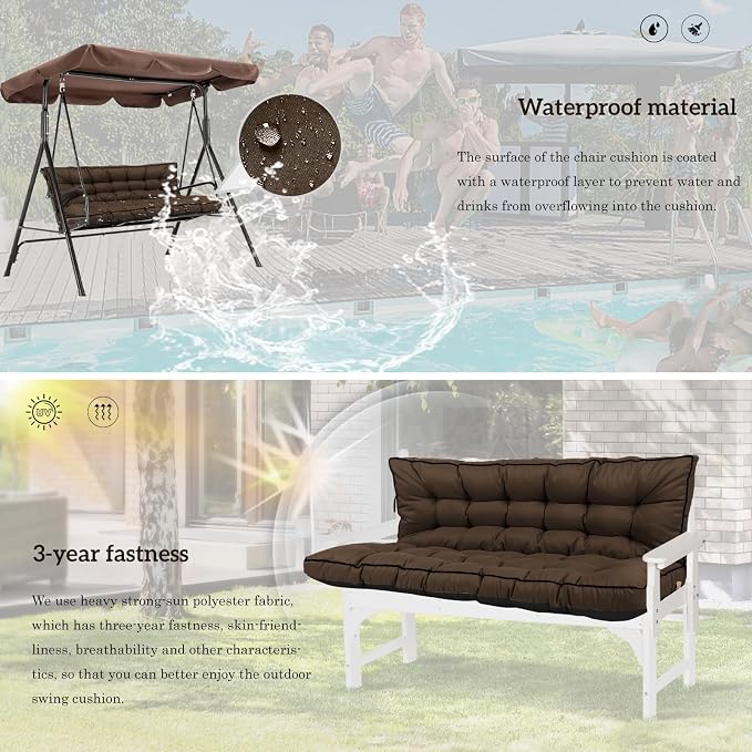 Outside Benches Cushion with Backrest, Thicken Waterproof Swing Cushions 2/3 - Image 6