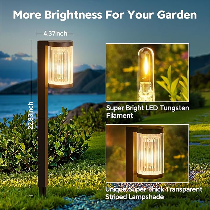 Solar Pathway Lights Outdoor Waterproof, 6 Pack 15Hrs Super Bright Warm White - Image 5
