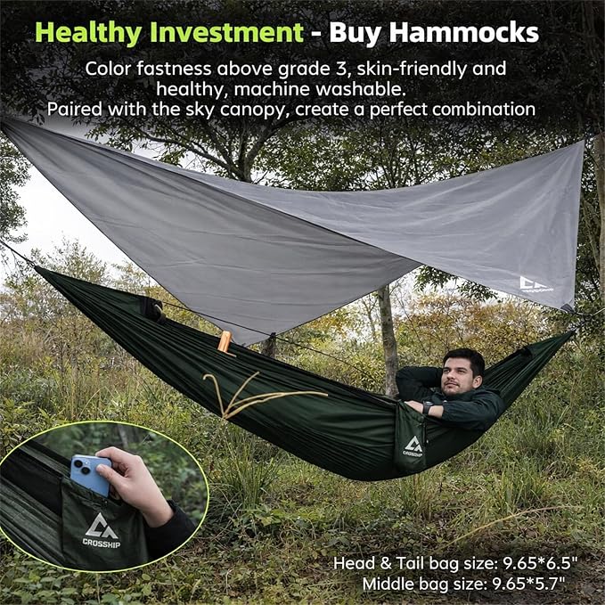 Camping Hammock with Mosquito Net, 2 Person Hammock Bug Net, Parachute Nylon - Image 4