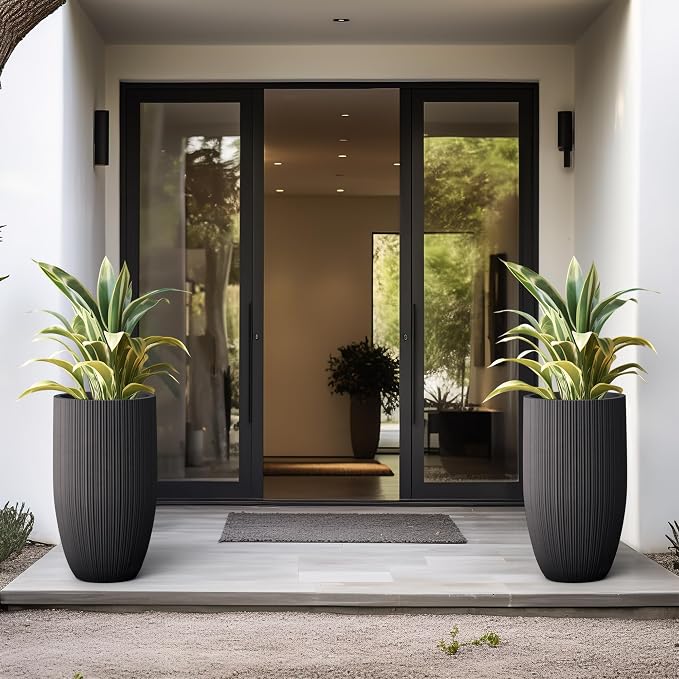 Kante 24 Inch Tall Round Concrete Planter, Large Indoor Outdoor Plant Pots - Image 3