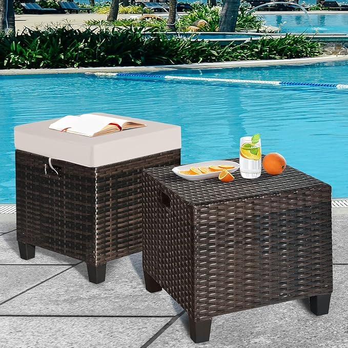 Moccha 2 Pieces Patio Outdoor Ottoman, All Weather Rattan Patio Ottoman Set - Image 4