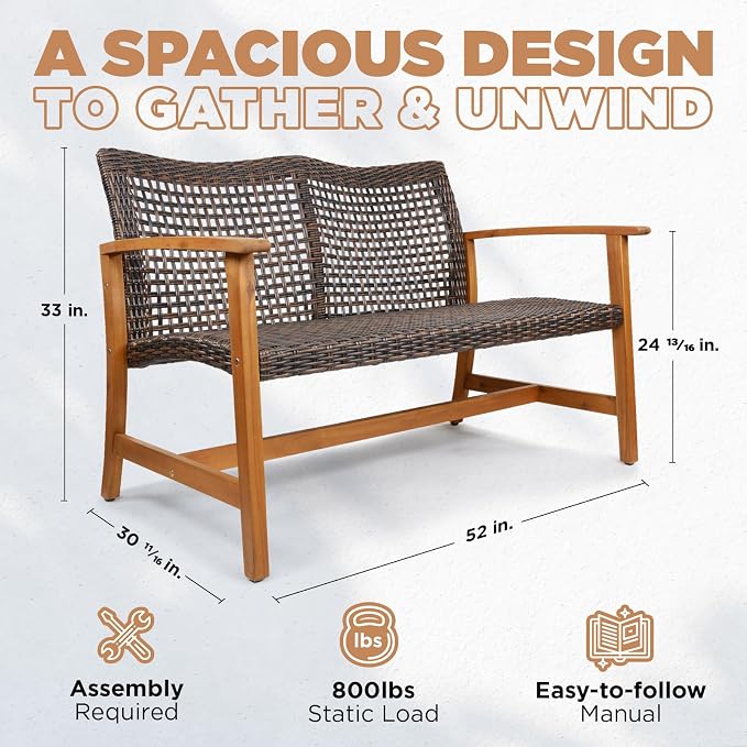 IDZO Harmonie 800lbs Capacity Outdoor Loveseat Furniture, FSC Certified Acacia - Image 2