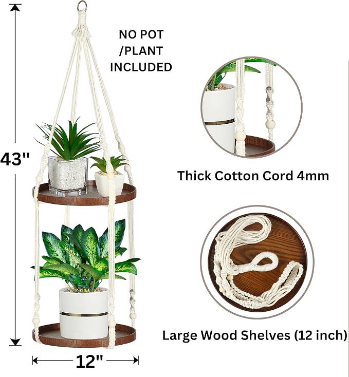 2 Tier Macrame Plant Hanger | Plant Hanger Indoor, Hanging Planter | Hanging - Image 3