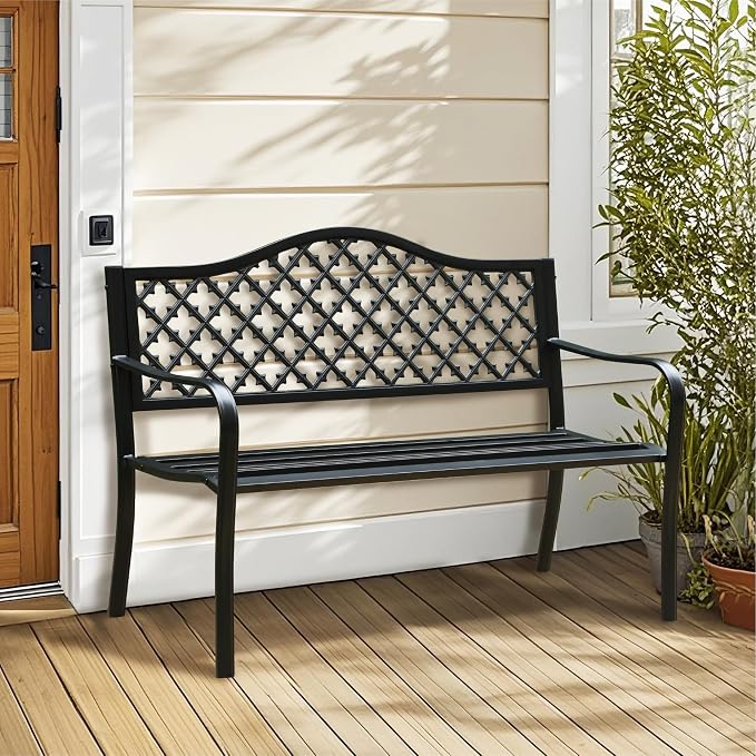 Sophia & William Outdoor Bench, 50 inches Metal Garden Bench, Cast Iron Park - Image 2