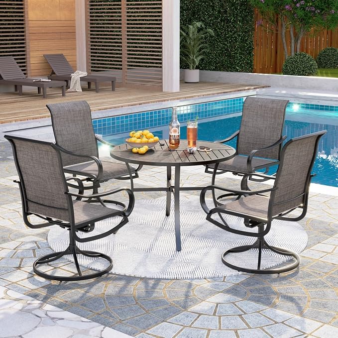 PHI VILLA Patio Dining Set 5 Piece, 4 Breathable Textilene Swivel Patio Chairs - Image 8
