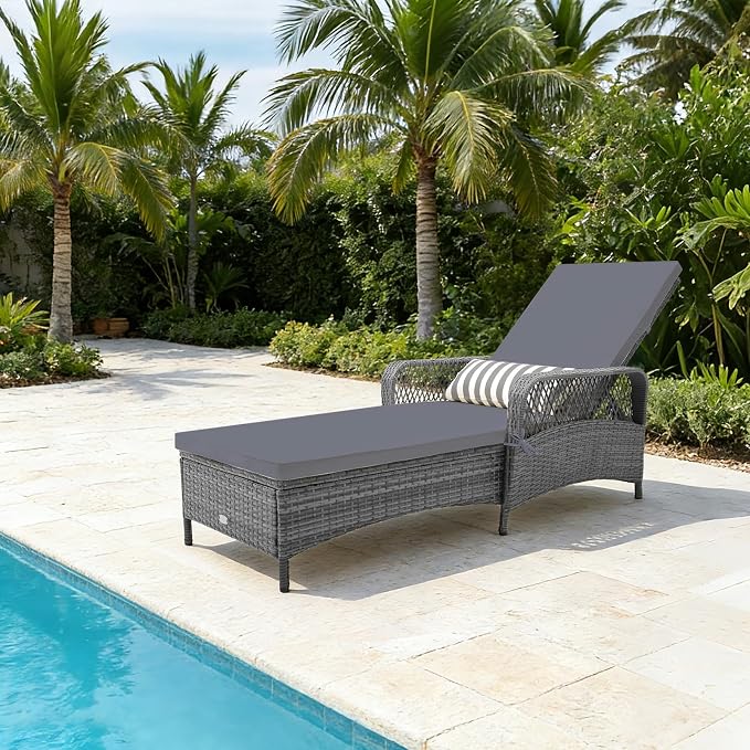 Tangkula Wicker Chaise Lounge Outdoor Set of 2, Patio Rattan Reclining Chaise - Image 4