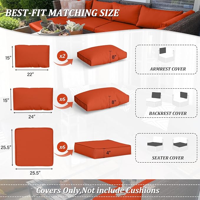 14 Pcs Outdoor Cushion Covers Patio Cushion Slipcovers Replacement Splash Proof - Image 2