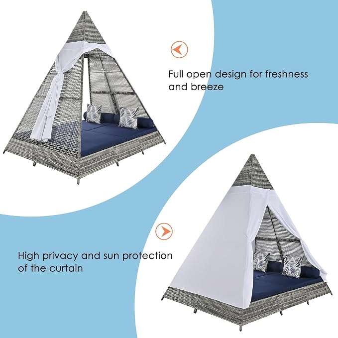 Meerax 90.5" Outdoor Wicker Sunbed - Image 3