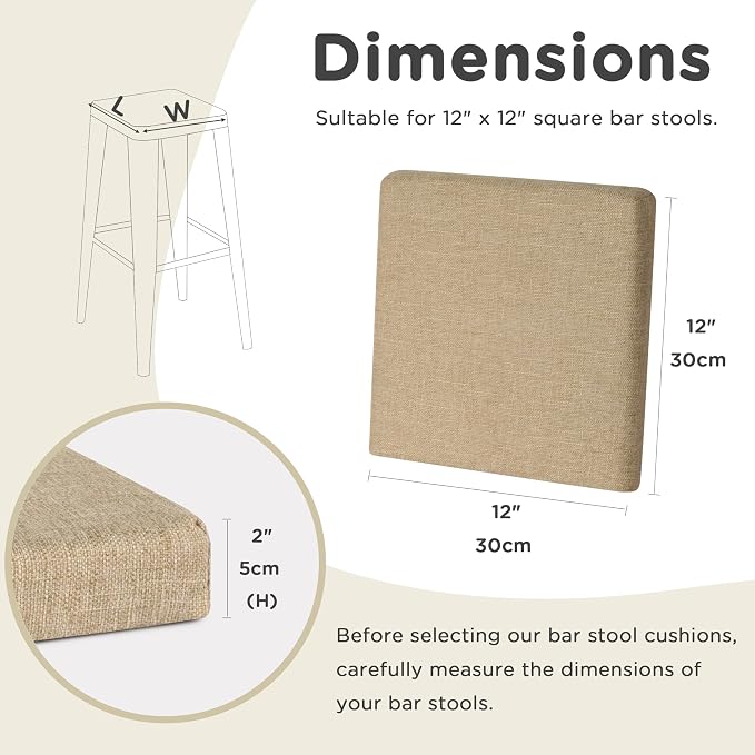 AddGrace Anti-Slip Bar Stool Cushions Square Bar Stool Seat Cushions - Image 2