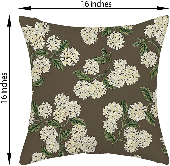 Brown Spring Pillow Covers 16x16 Inch 2 Pcs Green Yellow Hydrangea Flower Decor - Image 6